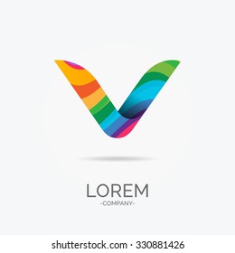 V Letter Colorful Wavy Modern Abstract Art design Icon logo