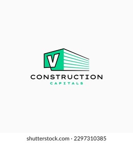 V Letter Construction 3D Perspective Logo Vector Icon Illustration