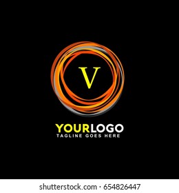 V Letter Creative Circle Logo. Simple orange line flash logotype