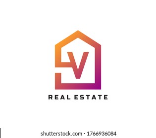Letra V logotipo creativo y único Icono monograma creativo con signo de casa para empresa inmobiliaria.