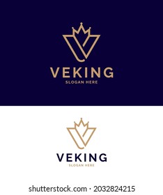 V Letter Crown Logo Design.	