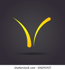 V letter curved sign, 2d vector logo on dark background, eps 10