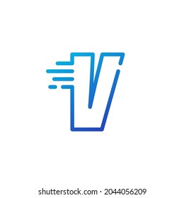 v letter dash fast quick digital mark line outline logo vector icon illustration