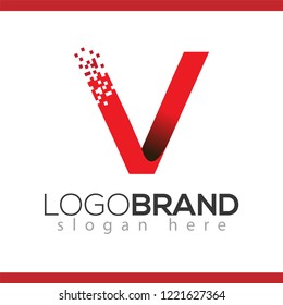 V letter data tech logo concept. letter with data vector template