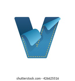 V letter of denim with folded corner. 