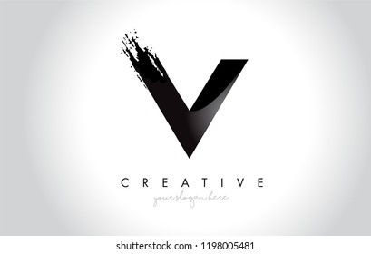 V Letter Design with Brush Stroke and Modern 3D Look Vector Illustration.