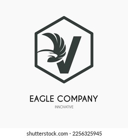 V Letter with Eagle Wings Icon Logo Idea Template. Eagle Head Classic Business Logo Concept