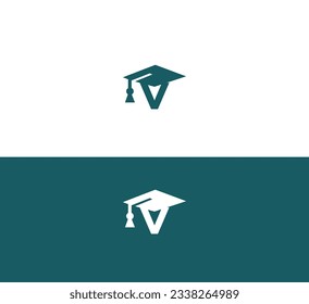 V letter Education vector logo template. This design use student hat and cap symbol. Suitable for student and university.