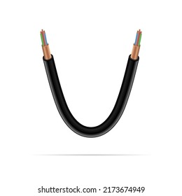 V letter electric cable design. Vector realistic font for logo, app logo, creative template etc.