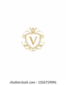 V Letter With Elegant Shield Logo Icon 001