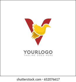 V letter elegant wing flying gold office logo. Abstract bird vector identity design template. Exclusive business company brand icon.