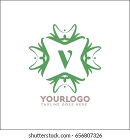 V letter emblem of woven circle. Monogram design element, graceful template. Simple logo design for Royalty, business card, Boutique, Hotel, Heraldic, Web design. 