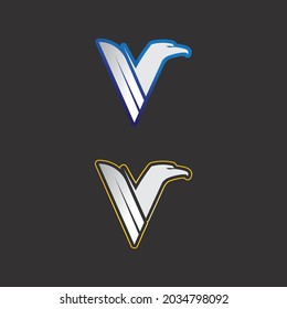 V Letter and falcon eagle Logo font Template vector icon identity