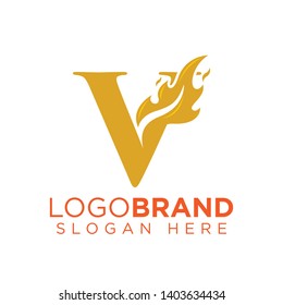 V Letter with Flame Fire logo vector
