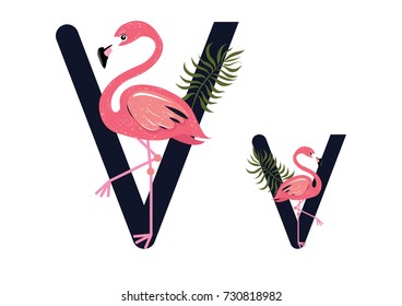 V Letter Flamingo Vector