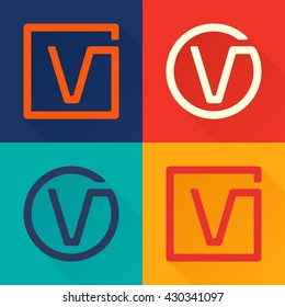 V letter flat logo in circle and square. 