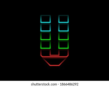 V letter font logo, Rgb color vector design. Dynamic split red, green, blue color on black background. For social media,design elements, creative poster, web template and more