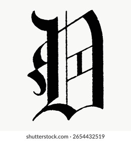 V letter, fonte gótica alemã vintage ilustração isolada em branco, vetor. Fonte criativa e letra de tipografia, vetor isolado. Fonte preta vintage.
