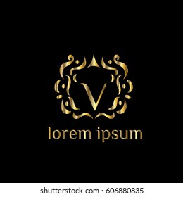 V letter golden vector monogram