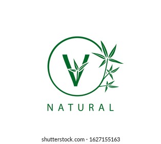V Letter Green Bamboo Logo Design.