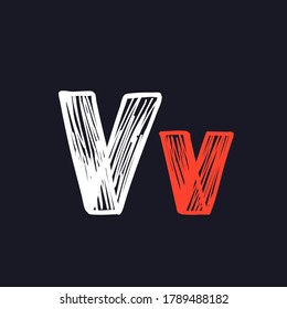 V carta dibujada a mano por tiza en una pizarra. Este tipo de letra es perfecto para un cartel escolar, publicidad de una cafetería, logotipos retro, carteles manuscritos, identidad de barra, etc.
