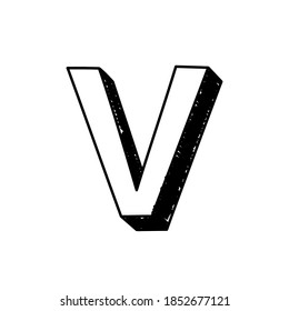V letter hand-drawn symbol. Vector illustration of a big English letter V. Hand-drawn black and white  Roman alphabet letter V typographic symbol. Can be used as a logo, icon