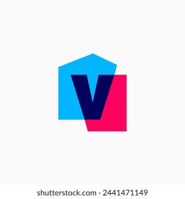 v Letter House Overlapping color Monogram Home mortgage architect architecture logo vector icon illustration