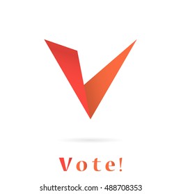 V letter icon, elections concept illustration, 2d vector sign, isolated on white background, eps 10