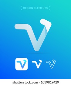 V letter icon. Vector abstract logo template. Material design, flat and line style. Application check mark illustration