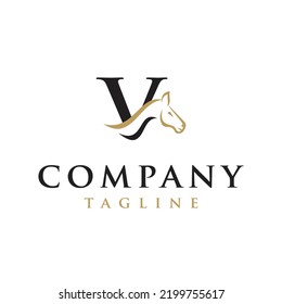 V Letter initial Horse Ranch Stable Stallion equestrian Logo design.  
Horse design elegant high end vector illustration, creative horse logo template, 
modern logo creative unique icon
