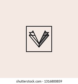 V letter initial line logo vector icon