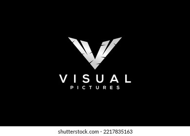 V letter initial logo design modern simple minimalist business technology icon symbol metal effect
