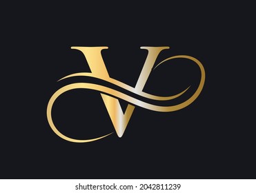 V Letter Initial Luxurious Logo Template. V Logo Golden Concept. V Letter Logo with Golden Luxury Color and Monogram Design. 