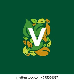 V letter leaf logo design