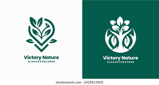 V letter with leaf logo organic tree logo, vector illustration. Green Leaf Style logo or symbol template design