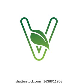 V Letter with leaf logo or symbol concept template design