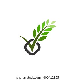 V letter with leaf logo. Tick with leaf logo.