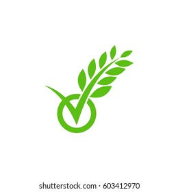 V letter with leaf logo. Tick with leaf logo.