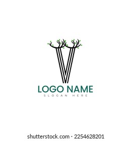 V letter with leaf logo vector illustration design