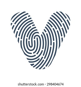 V letter line logo. Vector fingerprint design. 