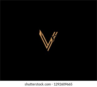 V letter linear shape luxury flourishes ornament logotype