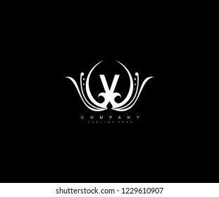 V letter linked monogram luxury rounded flourishes ornament logo