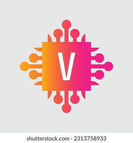 V Letter Logo abstract geometric design vector template Logotype icon Digital Technology style.
