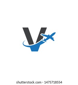 V letter logo with airplane