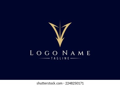 V Letter Logo with arrow combination with luxury golden color on dark background