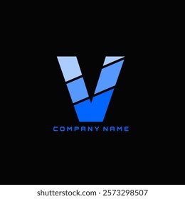 V letter logo blue design 