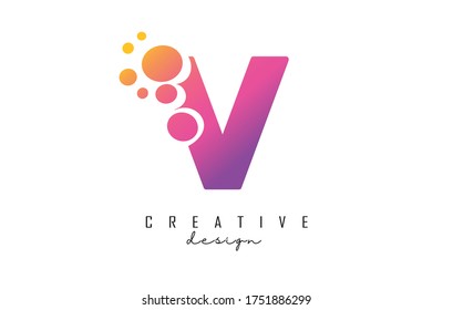 V Letra Logo con diseño de puntos azules. Blootipo de letra V con grupo de burbujas. Ilustración vectorial de identidad de marca corporativa con letra V. 