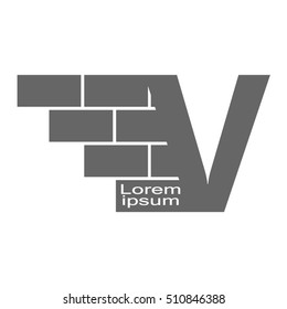V  letter Logo, brick wall logo design with place for your data.  Vector image. 
