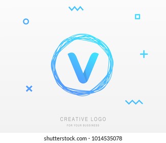 V letter Logo With Brush Line Design. Vector Illustration