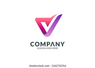 V letter logo and check shape, simple and modern design style on white background gradient color